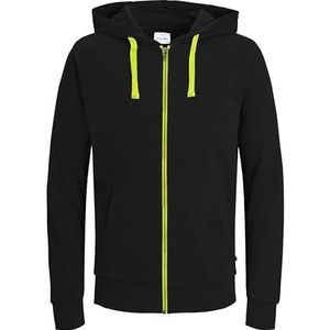 JACK & JONES Heren JJEHOLMEN Sweat Zip Hood, zwart (Black/Safety Yellow/Reg Fit), L