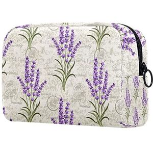 Kleine make-uptas voor dames, make-uptas, cosmetische reistas,bloemen lavendel vintage patroon Afdrukken
