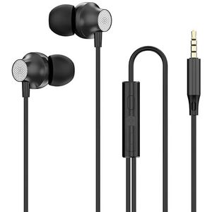 Lamkrtlp Hoofdtelefoon met kabel, hoofdtelefoon met microfoon en volumeregeling, 3,5 mm in-ear oordopjes, compatibel met Android smartphone, laptop, MP3-speler, zwart