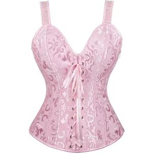 Korsetten voor dames korset met bandjes voor dames zwart overbuste korset grote maat jacquard vetersluiting korset ritssluiting top vintage korset bustier riem korset voor dames (6806-roze, XS)