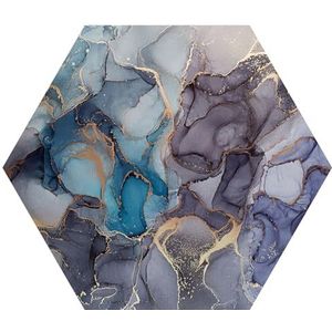 DEQORI Hexagon Wandbehang, zelfklevend, 55 x 47,6 cm, stijlvol inkteffect, textielcanvas, verwijderbaar, decoratief en vormvast, voor woonkamer, kantoor, hal of kinderkamer