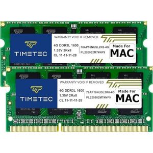 Timetec 8GB KIT (2x4GB) Compatibel voor Apple DDR3L 1600MHz voor Mac Book Pro (begin/eind 2011,medio 2012), iMac(2011, 2012, begin/eind 2013,eind 2014,medio 2015), Mac Mini(medio 2011(eind 2012)