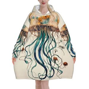 Kwallen Patroon Vrouwen Sherpa Sweatshirt Deken Verlengt Warme Gezellige Oversized Draagbare Pocket Hoodie Volwassenen
