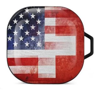USA en Zwitserland vlag oordopjes hoesje compatibel met Samsung hard shell beschermhoes zwart-stijl