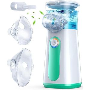 Ultrasone Machine Voor Effectieve Luchtwegaandoeningen, Draagbare Aerosol voor Volwassenen en Kinderen, Instelbare Snelheid, Reiniging met één Klik, USB-C Oplaadbaar, 2 Maskers en Mondstuk