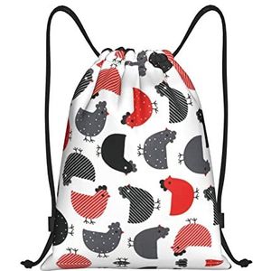 ALLiYa Roze Flamingo's Lichtgewicht Trekkoord Trekkoord Pocket Rugzak Fitness Bag Geschikt Voor Dagelijkse Sport En Reizen, Creatieve Cartoon Kip, S