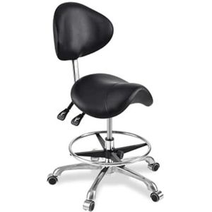 JAVPTAV Kruk met wielen en hydraulische voetensteun, draaibaar, met wielen, in hoogte verstelbaar van 45 tot 60 cm, voor woonkamer, spa, massage en tatoeages, zwart