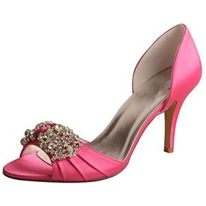 TABKER Sandalen met hak dames open teen satijnen schoenen, hoge hakken, bruiloft (kleur: roze, maat: 6)