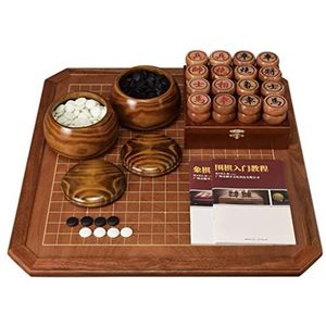 Xiangqi, Go, Gobang, tafelspellen met dubbelzijdig schaakbord/schaakdoos/181 zwart/180 wit/32 stuks, strategiespel for 2 spelers, diameter 5,0 cm/2,0""(Color:Huangjintan)