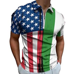 USA Italië Split Vlag Poloshirt voor Mannen Casual Rits Kraag T-shirts Golf Tops Slim Fit