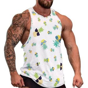 Ananas Grappige Bril Mannen Tank Top Grafische Mouwloze Bodybuilding Tees Casual Strand T-Shirt Grappige Gym Spier