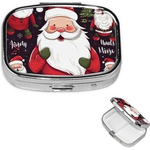 Kerst Kerstman Pillendoos met Spiegel 2 Compartiment Decoratieve Pillenetui voor Portemonnee of Pocket Kleine Vierkante Pil Organizer Wekelijkse Metalen Geneeskunde Tablet Vitamine Houder Reiscadeau