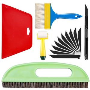 6-delig behanggereedschap, behangset inclusief behangborstel, behang, rollen, snijgereedschap, behanggladmakingsgereedschap, behangset voor kleefcontact