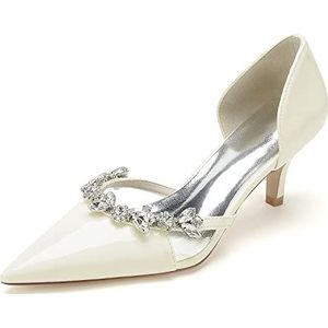 GHSIRUEU Vrouwen 2,36 cm Gesloten Teen Hoge Hakken Pointed Toe Cut Out Rhinestone Dress Wedding Party Pumps Schoenen,Beige,36 EU