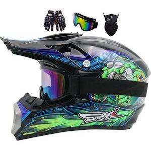 Motorcrosshelm - Groen - Jeugd - Volwassen Full-face Off-road Motorhelm - Met Bril en Handschoenen