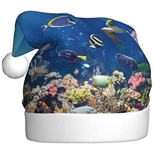 LAMAME Oceaan Tropische Vissen Schildpad Haai gedrukte Kerstmuts Kerstmisdecoratie Hoed Neu