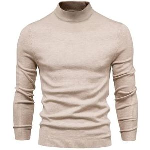 Heren Slim Fit Coltrui Truien Basic Gebreide Effen Kleur Trui Truien Ronde hals Sweatshirt Casual Lichtgewicht Katoen Gebreide Trui Coltrui Trui Klassieke Lange Mouwen Trui, B-beige, M