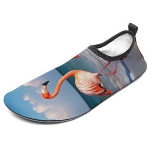 Waterschoenen voor dames en heren, sneldrogende aquasokken, blotevoetenschoenen, flamingo op het strand, sport, strand, zwemschoenen, Stijl 3, 11 UK Men/ 10 UK Women