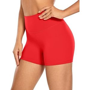 CRZ YOGA Naakt Gevoel Bikershort Voor Dames - 4'' Hoog Getailleerde Yogatraining Gym Running Spandex Shorts Diep rood M
