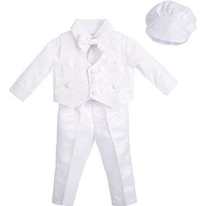Lito Angels Baby Jongens Doopsel Doop Wit Satijn Pak Kleding Doopkleding Doopkostuum Set met Kap Maat 74 (Leeftijd 6-9 maanden)