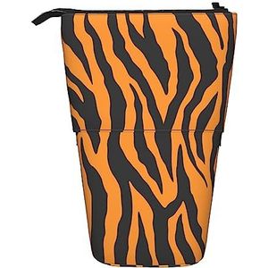 KakeTe Etui Oranje Tijger Luipaard Gedrukt Telescopische Potlood Pouch Staande Pen Houder Briefpapier Organiseren Potlood Tas met Rits, zoals afgebeeld, Eén maat, Tas Organizer