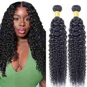 Lakaisa Curly Wave Human Hair Bundles Sew in Hair Natural Black Real Hair Extensions 2 Bundles 100% Unprocessed Brazilian Virgin Hair No Smell for Woman 16 16 Inch