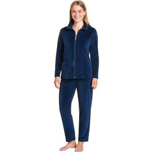 Morgenstern Huispak dames set joggingpak vrijetijdspak Nicki-stof 2-delig lange mouwen jas lange broek, blauw, M