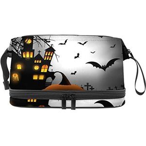 Grote capaciteit reizen cosmetische tas,Halloween achtergrond (3), make-up tas,Waterdichte make-up tas organisator, Meerkleurig, 27x15x14 cm/10.6x5.9x5.5 in