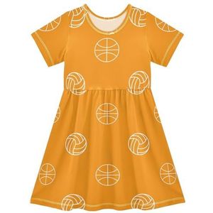 LI ZHI XIN Meisjes Jurk Kinderen Zomer Korte Mouw Ronde Hals Casual Jurken voor Leeftijd 2-8 Basketbal Volleybal Patronen, Meerkleurig, 2 jaar