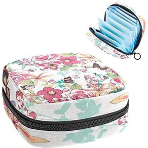 Opbergtas voor maandverband Pads, Menstruatie Cup Pouch, Periode Bag Organizer voor vrouwelijke Pads Tampons, Bloempatroon