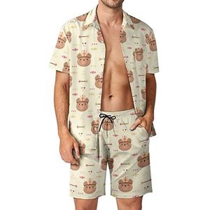 Schattige beer tribal boho mannen Hawaiiaanse bijpassende set 2-delige outfits button down shirts en shorts voor strandvakantie