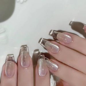Katten Eye Press On Nagels Glas Nep Volledige Covers Valse Acryl Lijmen Op Kunstmatige Vingernagels Stick Op Nail