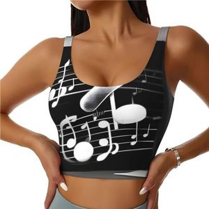 GFXEDSAH Zwart wit muziek noot print yoga bh's, workout tops met ingebouwde beha, stijlvol racerback ontwerp met gewatteerd comfort, Zwart, S