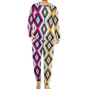 Gekleurde etnische textuur comfortabele heren pyjama set ronde hals lange mouwen loungewear met zakken M