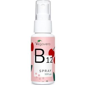 Vegavero VITAMINE B12 Spray | Vergelijkingswinnaar 2024* | 500 µg methylcobalamine per spray | Suikervrij & alcoholvrij | Heerlijke kersensmaak | Hoge dosering | Veganistisch | 25 ml (210 porties)
