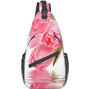 Mooie roze bloemen crossbody tassen, heren schoudertassen, borst schouder rugzakken, heuptassen, vrije tijd cross body tassen, reizen sport, Zwart, One Size