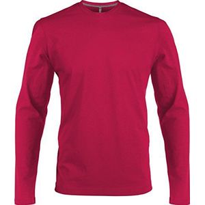 Heren T-shirt met lange mouwen en ronde hals, licht nauwsluitend, in 20 kleuren en de maten S, M, L, XL, 2XL, 3XL en 4XL, fuchsia, S