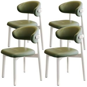 Maaltijd Stoelen Eetkamerstoelen met gebogen rugleuning, set van 4, eetkamerstoelen in mid-century modern design, met PU-leer beklede keukenstoelen, stoel zonder armleuningen met poten van massief hou