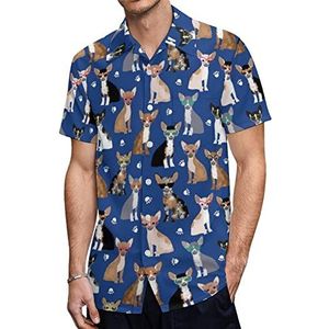 Chihuahua Zonnebril Zomer Hond Heren Hawaiiaanse Shirts Korte Mouw Casual Shirt Button Down Vakantie Strand Shirts L