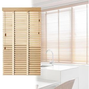 DZHTUF Massief houten jaloezieën, horizontale jaloezieën voor ramen, 50 mm latten, houten geïsoleerde schaduw voor kantoor/thuis, 103 maten, houten gordijnen, met tape, B × H - 150 x 120 cm