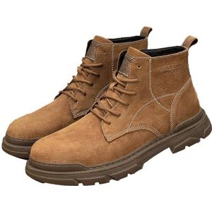 Men's Leather Lace Up Motorcycle Combat Boots Retro Round Toe Lug Sole Chukka Ankle Boots Casual Waterproof Oxford Dress Work Boot (Color : Khaki, Size : EU 46)