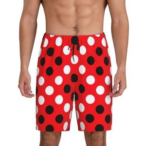 Heren Rood Wit Polka Dot Print Lounge Shorts Pyjama Bottoms Nachtkleding Shorts Kerst Shorts Losse Sportbroek, Zwart, 4XL