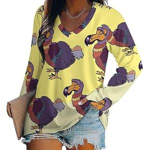 Paarse Dodo Bird vrouwen Casual Lange Mouw T-shirts V-hals Gedrukt Grafische Blouses Tee Tops 4XL