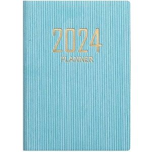 Luojuny 2024 Wekelijkse maandelijkse zakplanner, dagelijkse agendaboek, A7 mini-schema-organizer met lijmband, maandkalender, planner met kunstlederen harde kaft en inktbestendig papier, lichtblauw