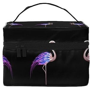 3D Snake Print Make-up Bag,Draagbare Cosmetische Zak,Grote Capaciteit Reizen Make-up Case Organizer, Abstracte Flamingo, Eén maat