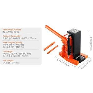 Vloerkrik, Hydraulische teenkrik 2,5 ton op teen Teenkrik Hefhoogte 5 ton bovenop Hefvermogen Machinekrik 0,8-5,3 inch Teenhoogte 8,9-13,4 inch Bovenkant,Krik hem op(2.5T)