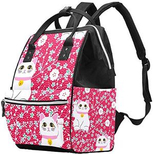 Multifunctionele grote baby luiertas rugzak,Lucky Cats en Cherry Flower Patroon luiertas Travel Back Pack voor mama en papa