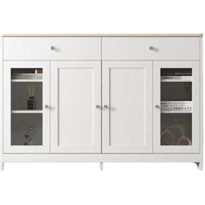 LUNEX HOME Dressoir woonkamer van wit hout met twee laden en vier glazen deuren, 200 cm breed
