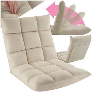 tectake® Relaxstoel - XXL vloerstoel, opvouwbaar met ligfunctie - Vloerstoel met verstelbare rugleuning - Te gebruiken als fauteuil, zitkussen, vloerkussen, relaxligstoel of voor meditatie - Beige