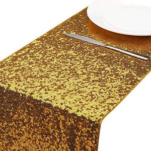 MengH-SHOP Tafelloper glitter ronde pailletten stof voor bruiloft verjaardagsfeestje babyborrel tafelkleed decoratie 30 x 279 cm goud
